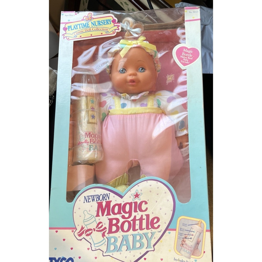 Rare Tyco Magic Bottle Newborn Baby Doll, Makes Giggles & Kisses Sounds Vtg 1995